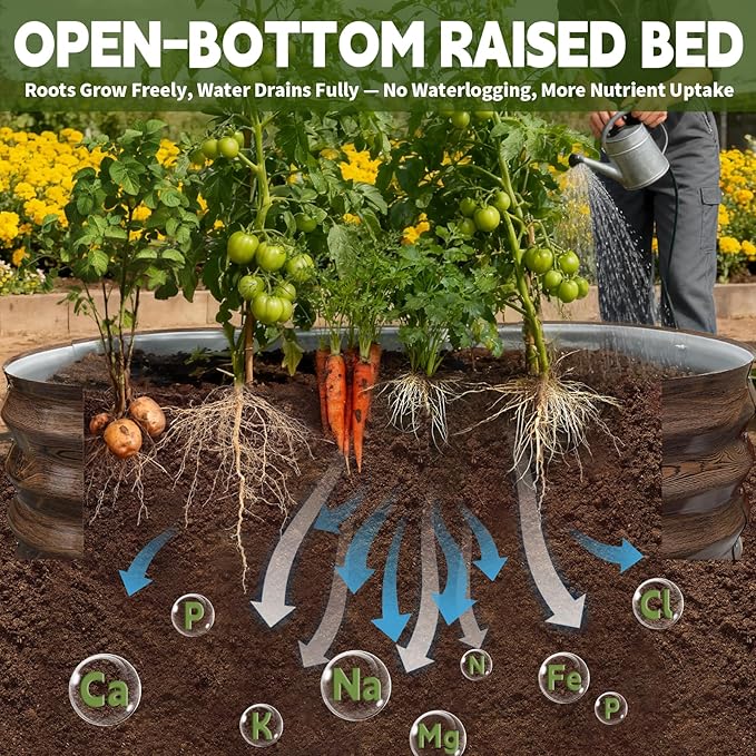 Galvanized Raised Garden Bed Outdoor, Large Raised Bed for Gardening, 4x2x1ft Oval Metal Planter Box for Vegetables, Fruits, Flowers, Dark Brown Wood Grain VivaGarden