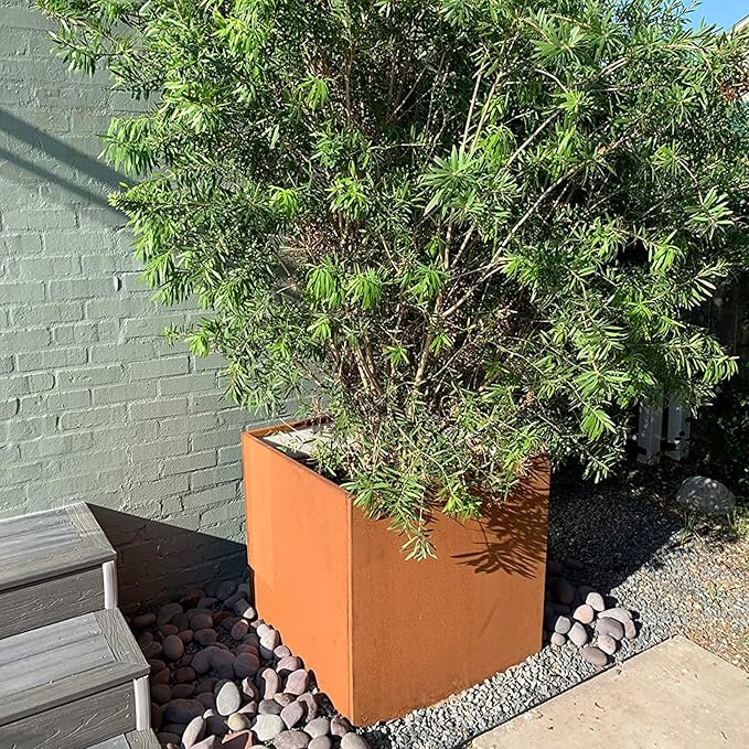 Corten Steel Planter Box Outdoor Planter Metal Square 20 Inch Large Steel Flower Pot Rustic Cube Patina Tall Plant for Commercial Residential Patio Yard Garden GZGNEEVL