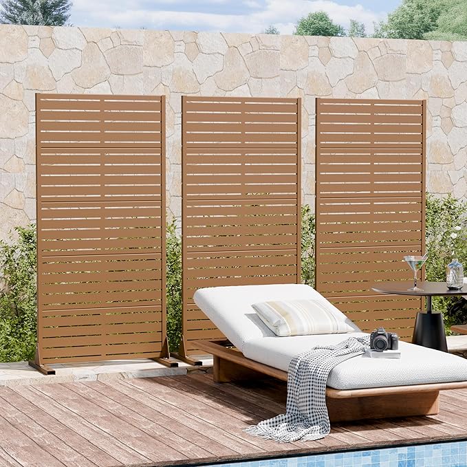 Casaphoria Metal Privacy Screen Outdoor, 72" H x 35" W Freestanding Decorative Privacy Screen for Patio Deck Balcony Garden with Stable Base, Black-Perilla Casaphoria