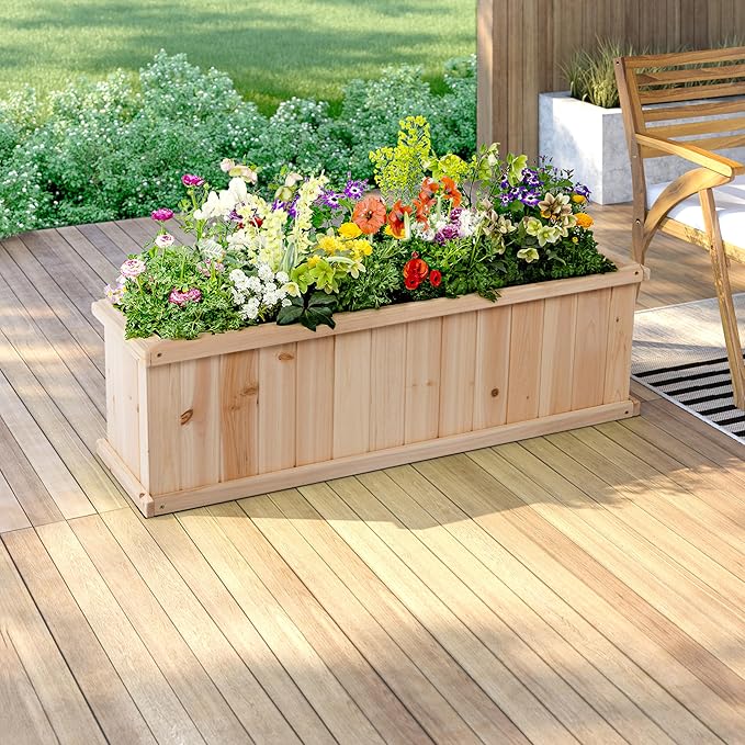 Shine Company Premium Cedar Raised Garden Bed, Planter Box for Vegetables, Flowers, or Herbs 40" L x 12" D x 12" H ShineCompany