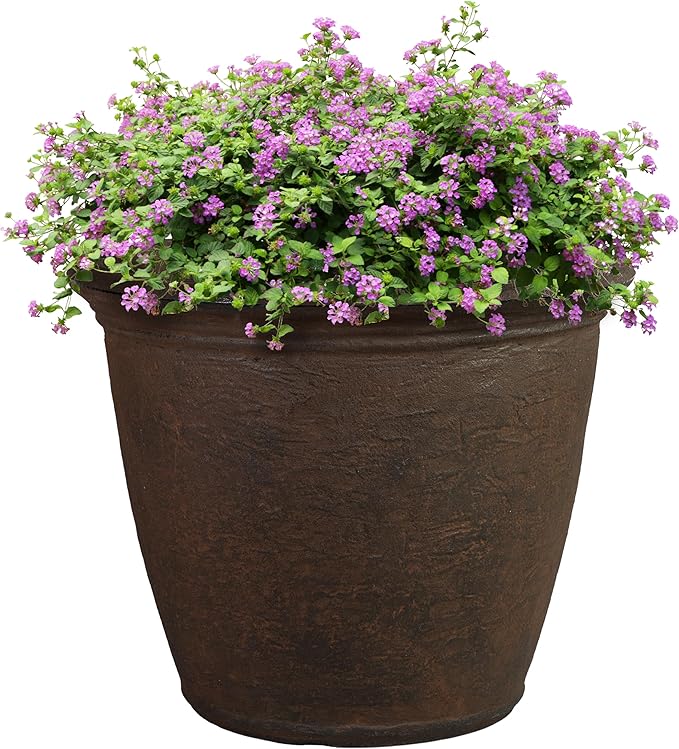 Sunnydaze 20-Inch Anjelica Large Plastic Pot for Plants - Outdoor Double-Walled Large Plastic Planter with Drillable Drainage Holes - Sable SunnydazeDecor