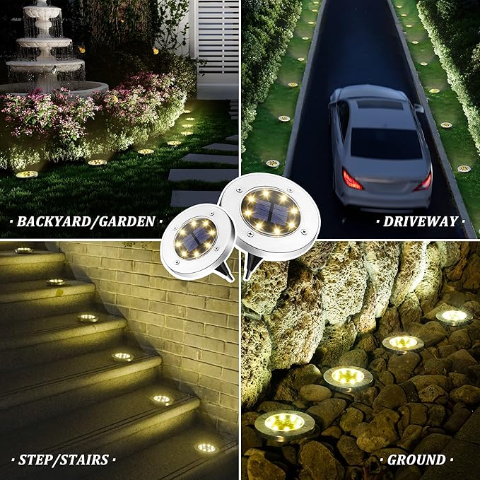 SOLPEX 20 Pack Solar Ground Lights Waterproof, Solar Powered Garden Lights, Landscape Lighting for Pathway Driveway Patio Backyard Walkway (Warm White) Solpex