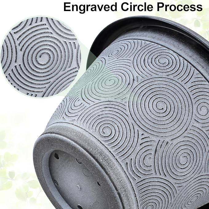 16 Inch Large Planter Pot for Plants Indoor Outdoor, 4 Pack Plastic Flower Pots with Drainage Hole & Tray, Modern Decorative Garden Pot with Saucer, Plant Container for House Fodetyff
