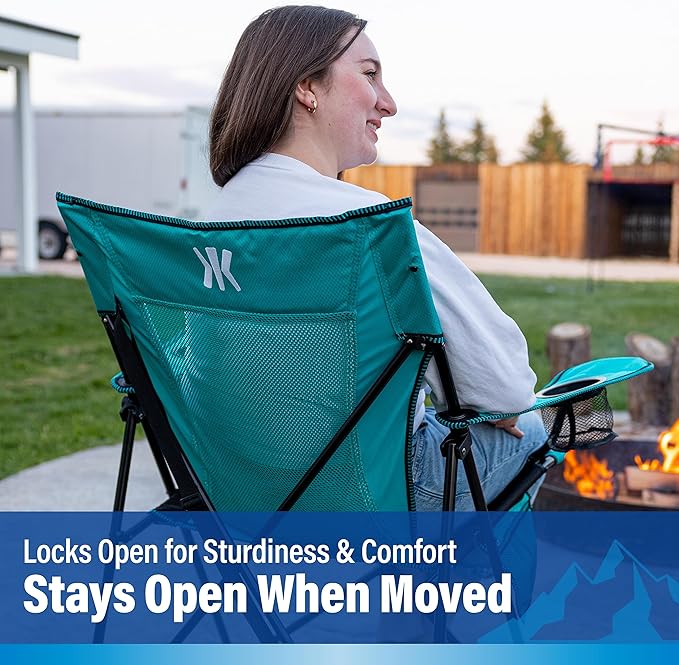 Kijaro Dual Lock Portable Camping Chair - Versatile Folding Sports and Outdoor Chair for Lawn - Locks Position - Ionian Turquoise Kijaro