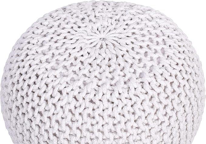 BIRDROCK HOME Round Pouf Ottoman | Cotton Braided Foot Stool with Bean Bag Filling | Boho Foot Rest for Living Room & Bedroom | Compact & Comfortable Seating, Lightweight & Soft | Ivory BIRDROCKHOME