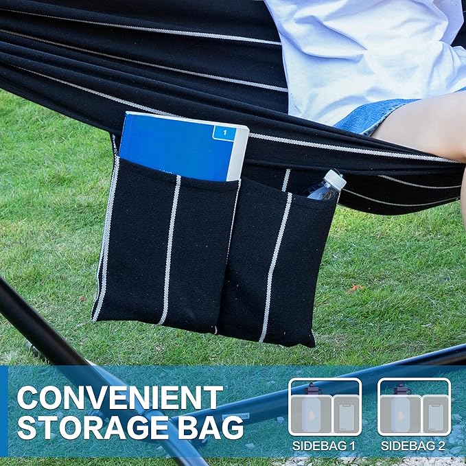 PNAEUT Double Hammocks with Stand for Outside, Portable Space Saving Heavy-Duty Steel Stand for Indoor Outdoor Patio with Carrying Bag, 450 lbs Capacity (Chasm) PNAEUT