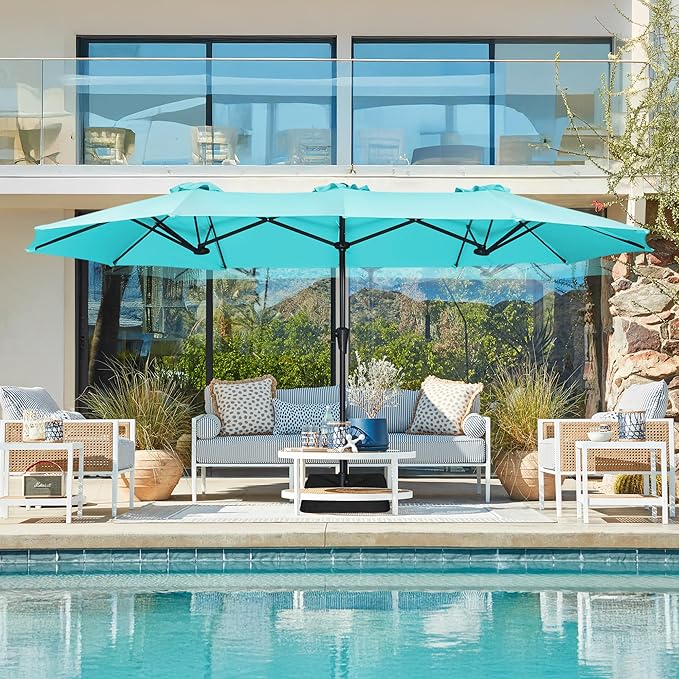 SUPERJARE 13FT Outdoor Umbrella for Patio, Double sided Pool Umbrellas with Fade Resistant Canopy, Large Table Umbrella for Deck, Market, Backyard - Light Blue SUPERJARE
