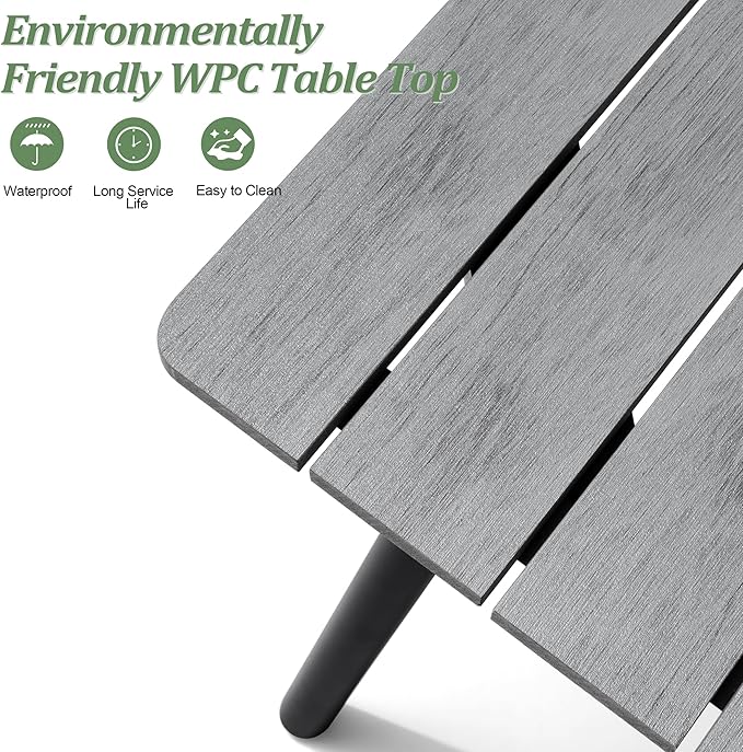 95" Patio Outdoor Dining Table for 8-10, Weather-Resistant Aluminum Frame with Wood-Grain Top & Umbrella Hole for Deck Gatherings, Grey VredHom