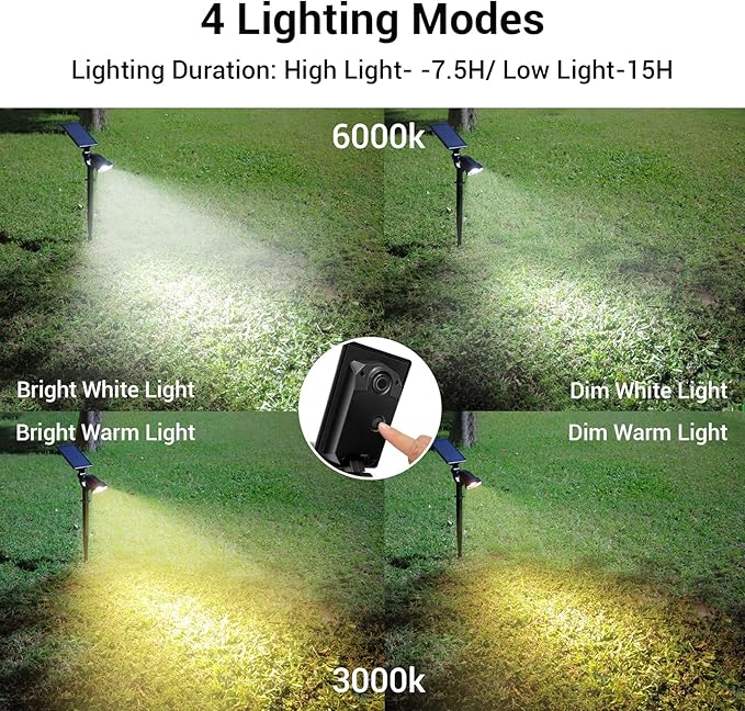 Solar Spotlights Outdoor, 4 Modes Solar Landscape Spot Light with Super Brightness LED, Panel & Light Adjustable, Solar Powered Security Lights IP65 Waterproof for Walkway Yard Garden, 2 Pack SZGMJIA