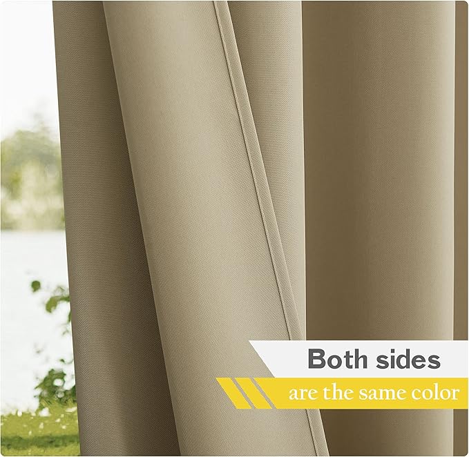 NICETOWN Patio Curtains Outdoor Waterproof 84 inch Long 2 Panels=110" Wide, Tab Top Thermal Insulated Water Resistant Outdoor Drapes Keep Privacy for Pergola/Arbor, Taupe NICETOWN