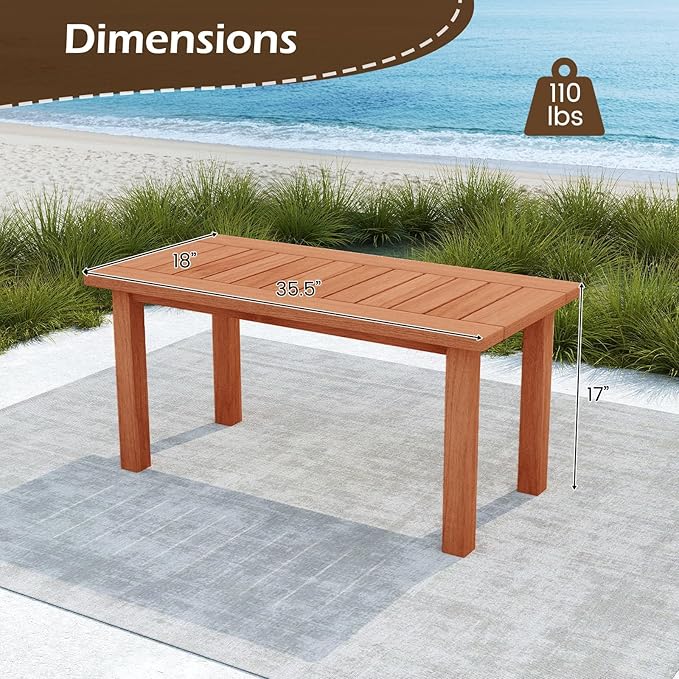Tangkula Outdoor Coffee Table, 35.5” Patio Table with Slatted Tabletop, Rectangular Wooden Center Table Indoor Outdoor for Balcony, Poolside, Garden, Living Room, Natural TANGKULA