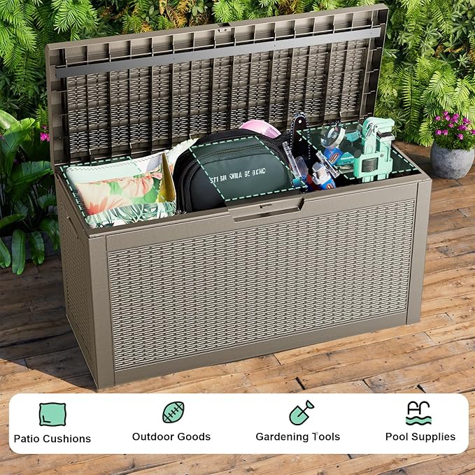 DRATO 60 Gallon Deck Box, Waterproof Resin Large Outdoor Storgae Box for Patio Furniture, Patio Cushions, Gardening Tools, Pool Supplies, Lockable（Gray，60 Gallon） DRATOprovidesawarmandcozy