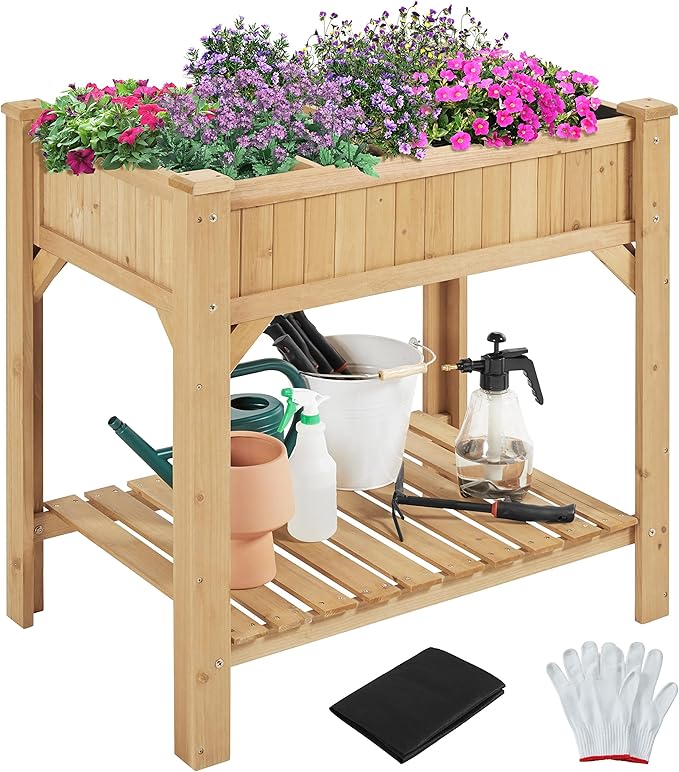 Yaheetech 36'' Hx25'' Wx37'' L Raised Garden Bed 8 Pocket Herbs Garden Planter Outdoor Horticulture Vegetables Standing Planters Boxes with Grow Grid Yaheetech