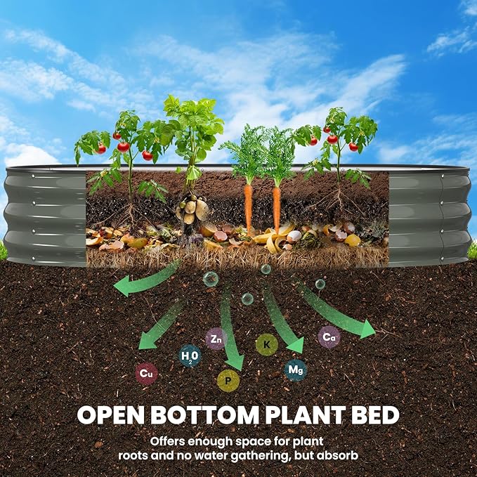 Galvanized Raised Garden Bed 6x3x1 FT, Oval Metal Raised Garden Bed Outdoor Planter Box with Open Bottom, Rust-Resistant Steel Garden Bed for Vegetables Herbs Flowers, Easy Assembly Pattiumo