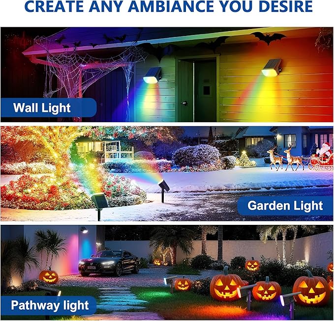 Color Changing Solar Spot Lights Outdoor Waterproof IP65,9 Lighting Modes Multicolor RGB Christmas Spotlight for Porches Yard Gardens Landscape Deconrations-2 Pack JEJOT