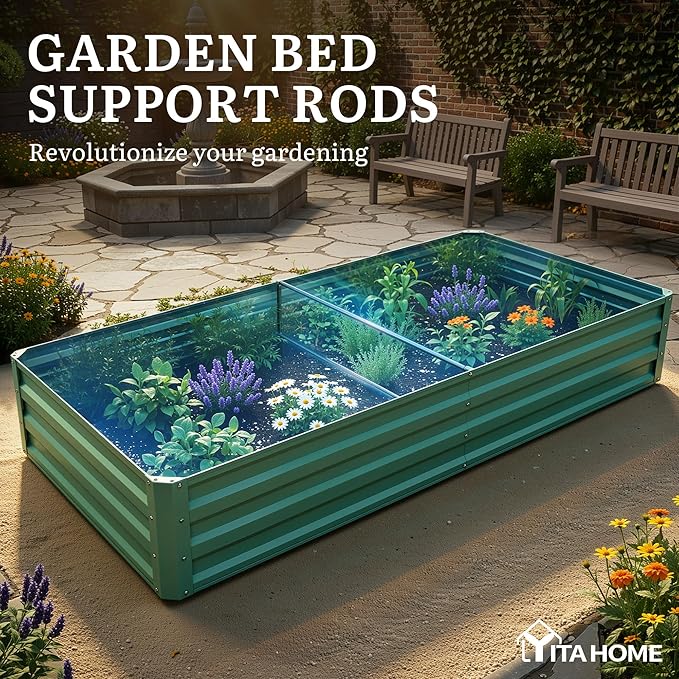 YITAHOME 6x3x1ft 2pcs Large Raised Garden Bed Kit, Galvanized Metal Planter Box with Gloves, Ground Nails, Support Rod, Outdoor Above Ground Planters for Plants Vegetables Flowers, Green YITAHOME