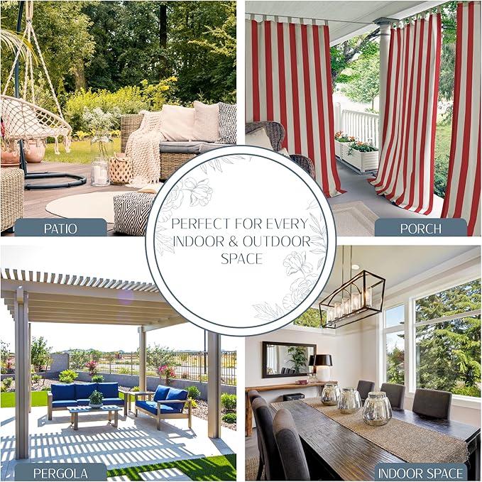 Elrene Home Fashions Highland Stripe Indoor/Outdoor Curtain Panel, 50 inches X 84 inches, Red ElreneHomeFashions