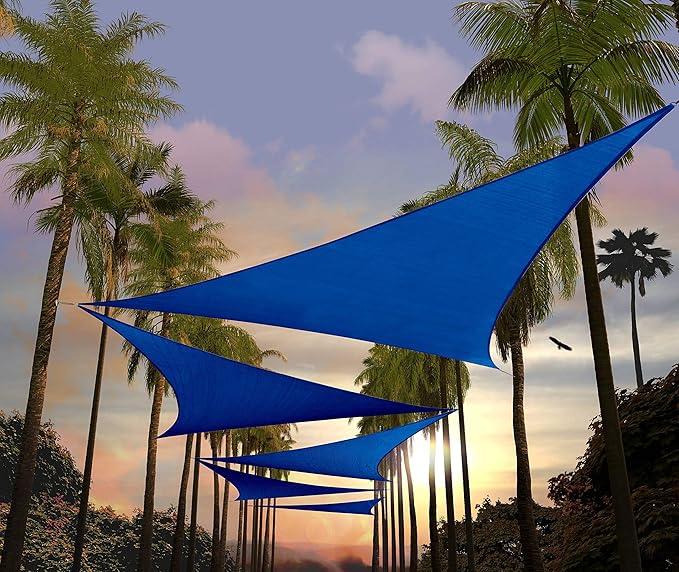 Amgo Custom Size 27' x 27' x 27' Blue Triangle Sun Shade Sail UPF50+ AGTAPRT12, Order to Make Canopy Awning, 95% UV Blockage, Water & Air Permeable, Commercial Standard (We Customize) Amgo