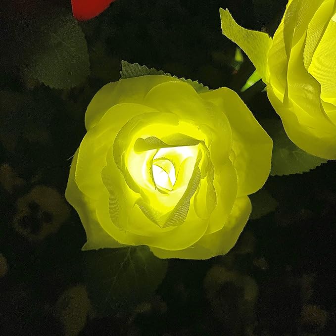 GONIMY Outdoor Realistic Solar Powered Rose Flower Lights Stake,2 Pack 10 Rose Solar Garden Decorative Waterproof Lights for Backyard Patio Pathway Xmas Decoration-Yellow GONIMY