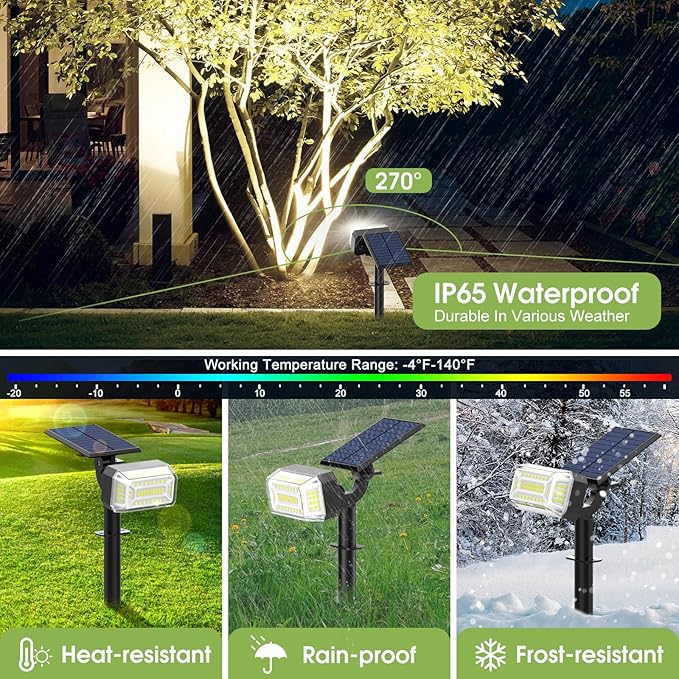 102 LED Solar Spot Lights Outdoor Waterproof IP65, Adjustable Landscape Spotlights, [8 Pack/4 Modes] Auto On/Off Solar Powered Flood Lights for Outside Yard Garden Wall Pathway (Cool White) WENATY