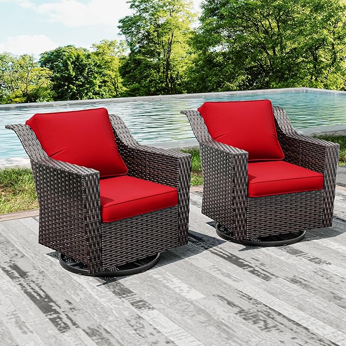 Joyside Swivel Patio Chairs Set of 2, Wicker Patio Furniture with Wide Armrest and Thick Cushions, Upgraded Large Size for Backyard, Garden, Poolside Joyside