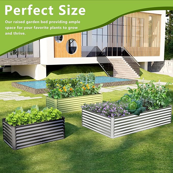 8x2x2FT Galvanized Raised Garden Bed,Galvanized Planter Boxes Outdoor, Large Metal Raised Garden Beds for Vegetables-Grey AyenGuard