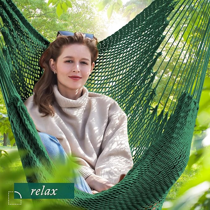 Bathonly Large Hammock Chair with Spreader Bar, Caribbean Hammock Swing Chair, XL Hammock Chair Outdoor Indoor, 330 LBS Weight Capacity, Green Bathonly