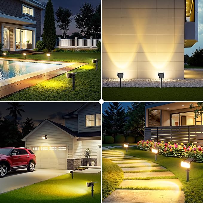LETMY Solar Spot Lights Outdoor Waterproof with Bigger LED, 6 Pack 135°Adjustable Solar Lights Outdoor, 2-in-1 Wall Lights & 2 Modes Landscape Spotlights for Tree Yard Pathway Garden Decor(Warm White) Letmy