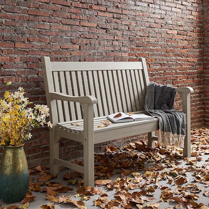 Psilvam Garden Bench, 2-Person Poly Lumber Patio Bench, All-Weather Outdoor Bench That Never Rot and Fade, Memorial Bench, Suit for Garden, Porch and Park(Grey) PsilvamGardenFurniture