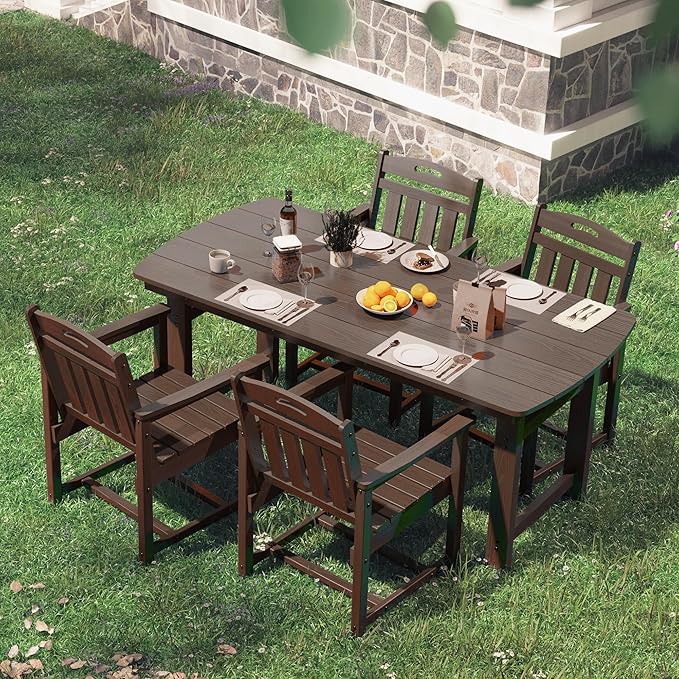 5-Piece Outdoor Dining Furniture Set with Chairs, All-Weather HDPE Patio Table and 4 Chairs, Umbrella Hole, for Garden Backyard or Deck - Brown Suunyn