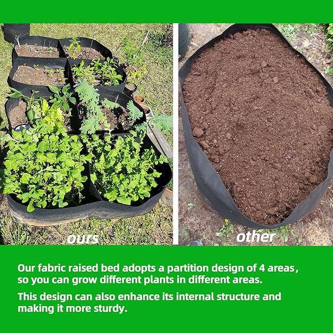 CJGQ Fabric Raised Garden Beds Outdoor, 2X2 Ft 4 Grids Plant Grow Bags,Vegetables Planter Raised Bed for Growing Potatoes Flowers, Square Plant Growing Container Bags for Outdoor Indoor CJGQ