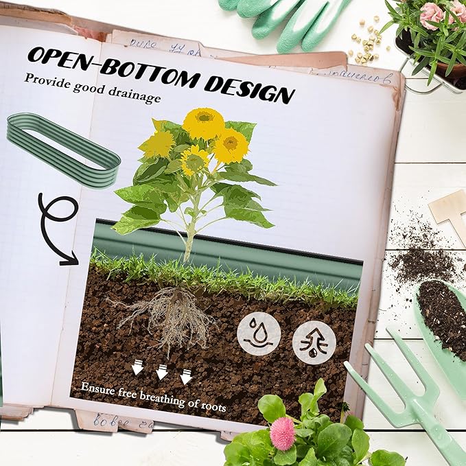 Outsunny 6.5' x 2' x 1' Galvanized Raised Garden Bed Kit, Outdoor Metal Elevated Planter Box with Safety Edging, Easy DIY Stock Tank for Growing Flowers, Herbs & Vegetables, Green Outsunny