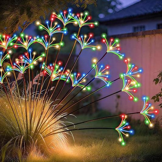 JJGoo Solar Garden Lights, New Upgraded 2 Pack Solar Swaying Starburst Light, Waterproof Fireworks Outdoor Lights, Yard Patio Pathway Decoration, Colorful JJGoo