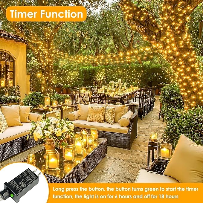 66Ft 200LED Fairy Lights Plug in with Remote, Waterproof String Lights Outdoor & Indoor 8 Modes with Timer, LED Twinkle Lights for Girl's Room Garden Patio Halloween Christmas Decorations (Warm White) BHCLIGHT