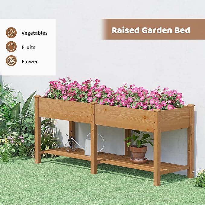 FILWH Raised Garden Bed with Legs Elevated Wooden Planter Box Stand Large Planter Stand Box for Fruits Vegetables Flowers with Divider with Bag- 72 * 24 * 30.5IN（Brown） FILWH