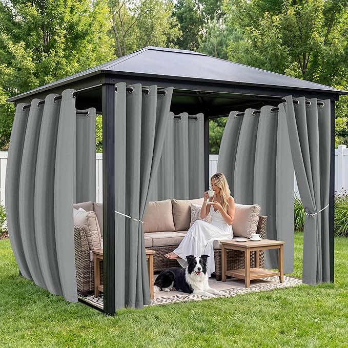 Gazebo Curtains Outdoor Waterproof 6 Panels - Windproof, Privacy, Weatherproof Outside Drapes for Patio Pergola Porch, Grommet Top and Tab Bottom Drape, 54x84 Inch, Grey RichSets