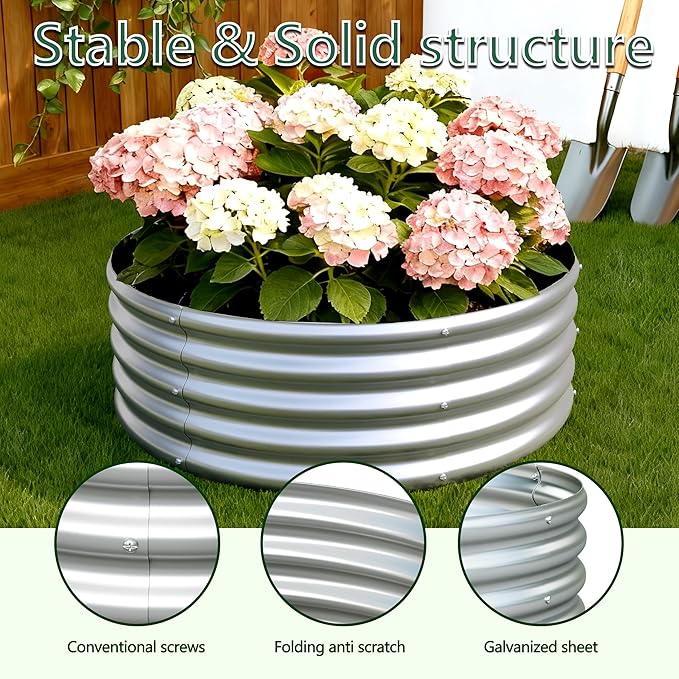 3PCS 3x3x1FT Galvanized Raised Garden Bed Kit,Vegetable Boxes-Round Metal Flower Box,Large Planter Raised Beds Outdoor Garden for Planting,Fruit,Herb-Silver Yortrek