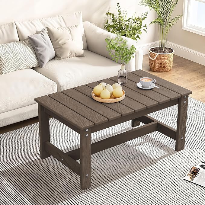 SERWALL HDPE Patio Coffee Table, Rectangle Outdoor Coffee Table, All Weather Patio Table for Deck, Pool, Balcony, Indoor or Outdoor Use, Coffee SERWALL