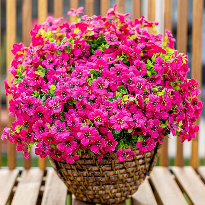 Artificial Flowers for Outdoors Fake Plants - 16 Bundles Faux Outside Greenery Boxwood No Fade Plastic Shrubs Fall Decor Farmhouse Home Garden Thanksgiving Mums (Red) AXYLEX
