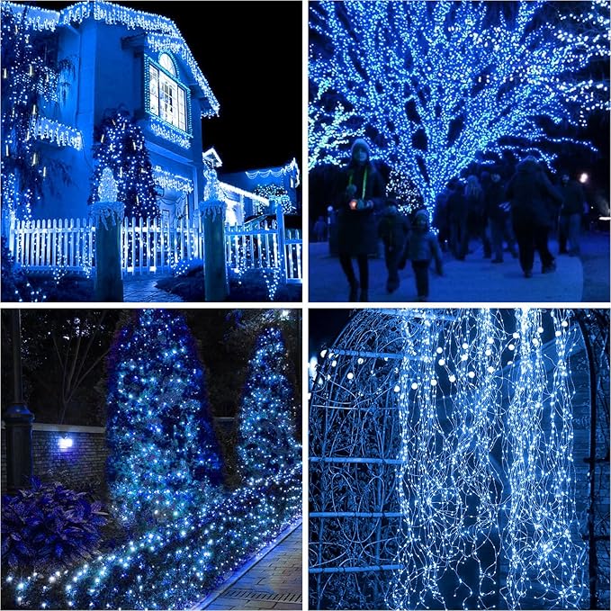 2 Pack Solar String Lights for Outside - 160LED 66FT Solar Fairy Lights Outdoor Waterproof 8 Modes, Copper Wire Solar Powered Twinkle Lights for Tree Garden Christmas Wedding Party Decor, Blue btfarmdecorativelighting