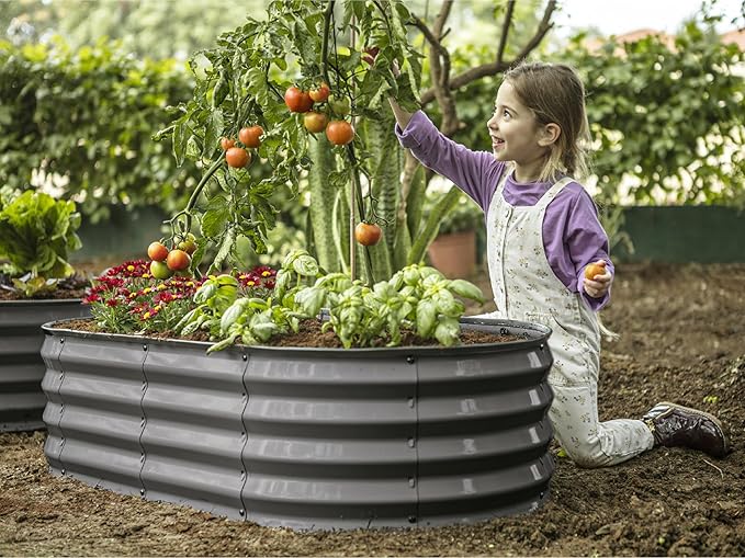Plant & Plot Galvanized Raised Garden Beds Outdoor // 4×2×1 ft Planter Raised Beds for Gardening, Vegetables, Flowers // Large Metal Garden Box (Gray) // Patent Pending Tool-Free Assembly PlantPlot
