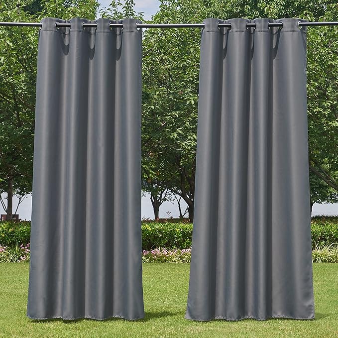 NICETOWN Outdoor Curtains for Patio Waterproof Extra Wide 2 Panels, Rustproof Grommet Indoor Outdoor Porch Curtains & Drapes for Gazebo/Cottage, W72 x L84 Inch, Grey NICETOWN
