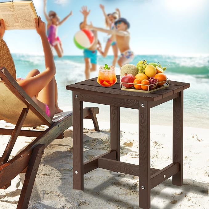 Y&M Outdoor Side Table, HIPS Adirondack Small Single Table, Waterproof Square Outside Table, Balcony Modern End Tables for Patio, Pool, Beach, Porch, Deck, Indoor or Outdoor Use, Coffee YM