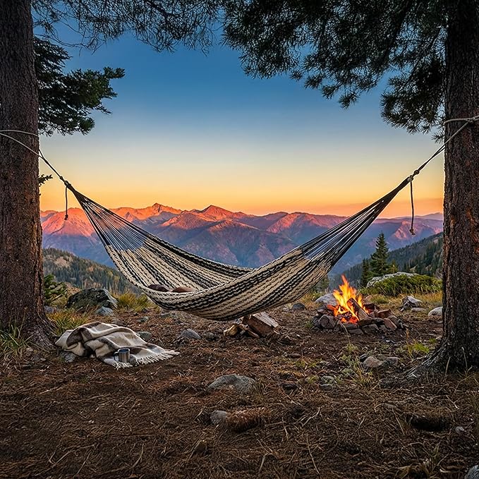 Sunnydaze Handwoven XXL Thick Cord Mayan Double Hammock for Outside - 625-Pound Capacity Heavy-Duty Outdoor Hammock - Black/Natural SunnydazeDecor