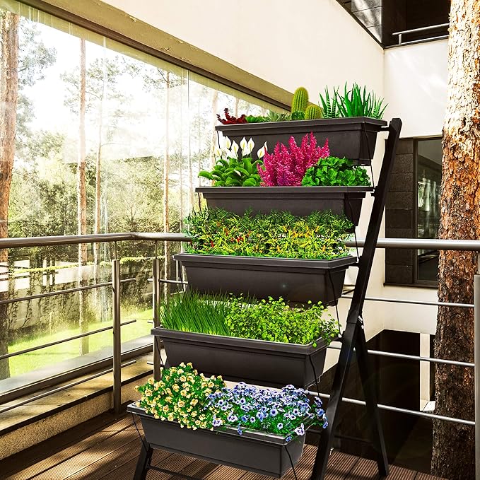 Outland Living 4Ft Vertical Raised Garden Bed - 5 Tier Food Safe Planter Box for Outdoor and Indoor Gardening Perfect to Grow Your Herb Vegetables Flowers on Your Patio Balcony Greenhouse Garden OutlandLiving
