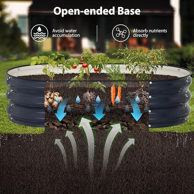 Raised Garden Bed Kit, 4x2x1 ft Galvanized Planter Box Outdoor with Safety Edging, Large Metal Raised Beds for Gardening Vegetables Flower Herb (Navy Blue) Winpull