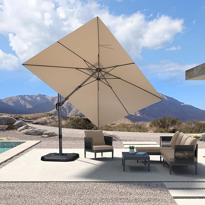 PURPLE LEAF 8.2' X 11.5' Left-right Tilting Patio Umbrella Outdoor Cantilever Swivel Rectangle Umbrella with Tilt Aluminum Offset Umbrella with 360-degree Rotation for Garden Deck Pool Patio Beige PURPLELEAF