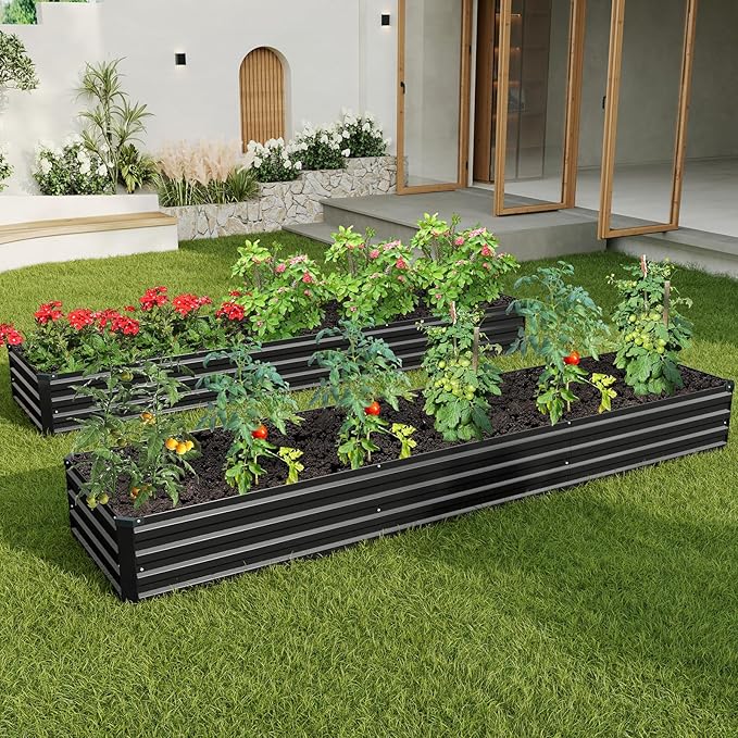 12×2×1FT(2PCS) Galvanized Raised Garden Bed Kit, Metal Planter Boxes,Large Outdoor Planters Garden for Planting Vegetables,Flowers,Herbs -Black ZUNUDA