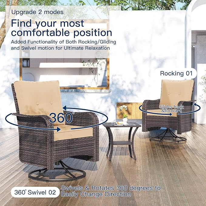 Kullavik 11 Pieces Outdoor Patio Furniture Set,PE Wicker Rattan Sectional Sofa Patio Conversation Sets with 43" 55000BTU Gas Propane Fire Pit Table,Swivel Rocking Chairs Set,Sand KULLAVIK