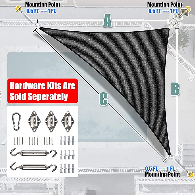 Amgo Custom Size 13' x 24' x 27.3' Black Right Triangle Sun Shade Sail UPF50+ AGTAPRT12, Order to Make Canopy Awning, 95% UV Blockage, Water & Air Permeable, Commercial Standard (We Customize) Amgo
